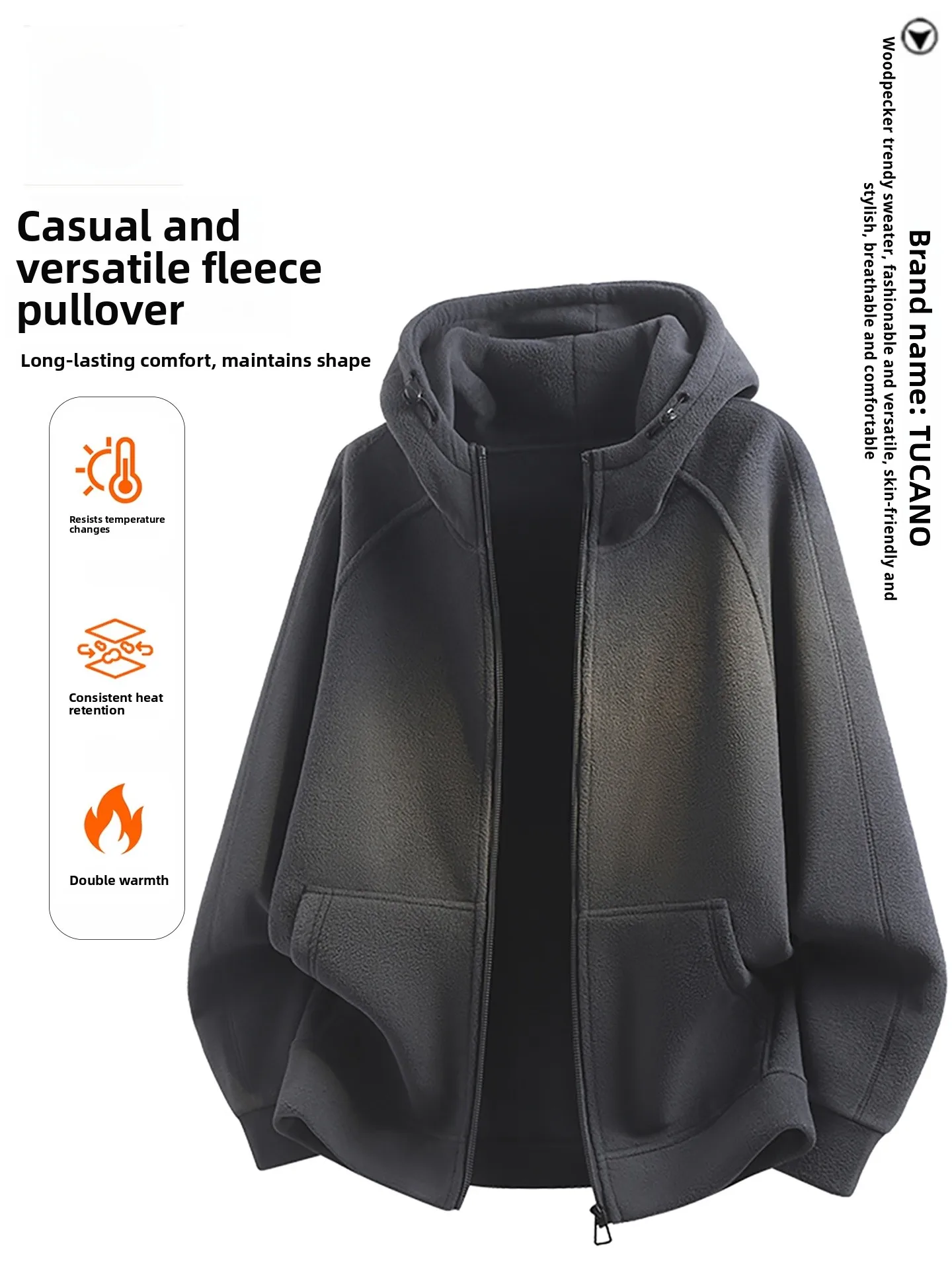 

Мужская осенне-зимняя утепленная толстовка-кардиган Woodpeer Jaet большого размера с капюшоном для полных мужчин