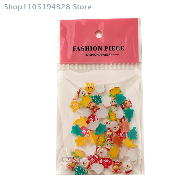 [MP]50個 サンタクロース 雪だるま トナカイ かわいい漫画樹脂ネイルチャーム クリスマスDIYマニキュアデコレーション