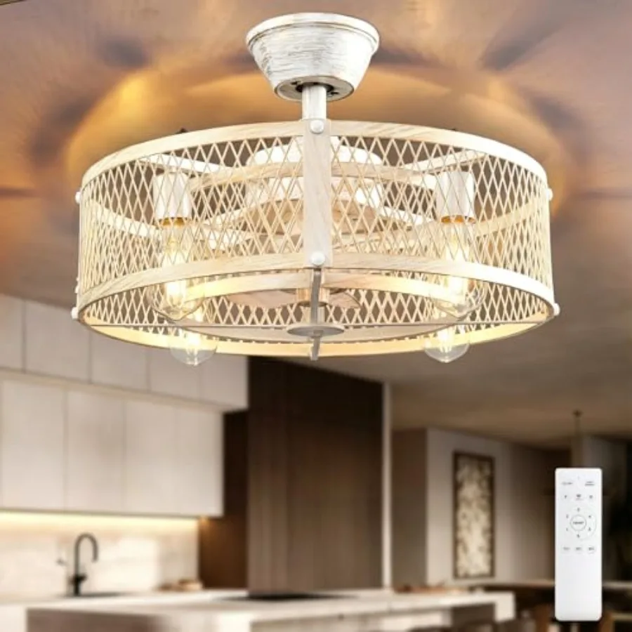 

Outdoor Ceiing Fan with ight: 20" Caged Ceiing Fans with Remote Contro for Patio Kitchen Bedroom - Farmhouse Fandeier Fush Moun