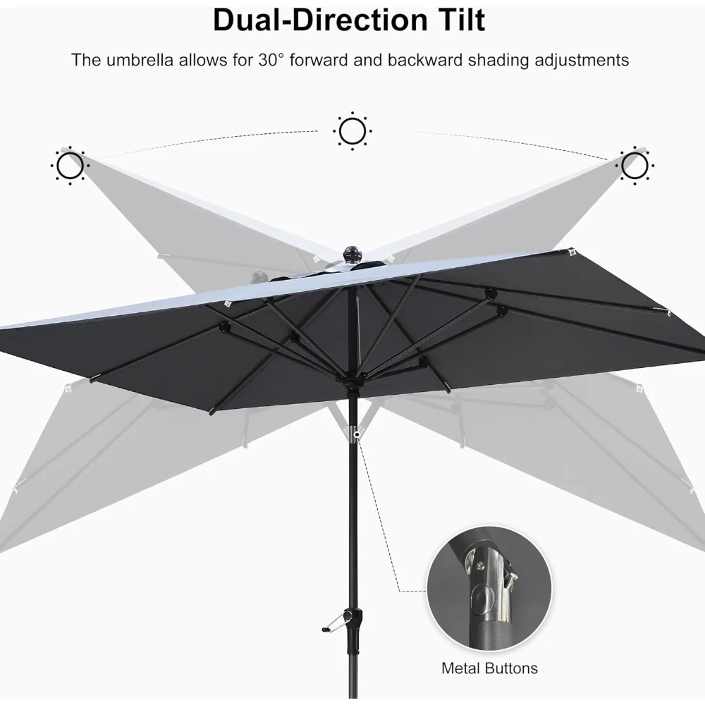 ورقة أرجوانية 9 × 6 بوصة مظلة فناء مستطيلة مظلة طاولة خارجية إطار من الألومنيوم مظلة السوق مظلة شمسية مع 8 قوي #4