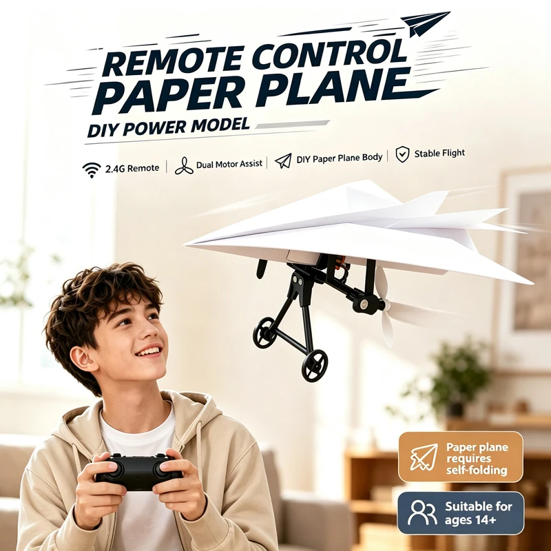 RC Paper Airplane DIY Plane Kit Remote Control Helicopter Radio-controlled Aircraft Outdoor Games Educational toys Children boys view 2