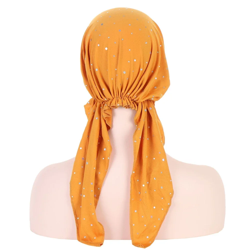 Muslim Inner Hijab Turban Women Pre-Tied Long Tail Headscarf Wrap Chemo Cap Beanies Bonnet Head Scarf Stretch Headwear Hat Mujer