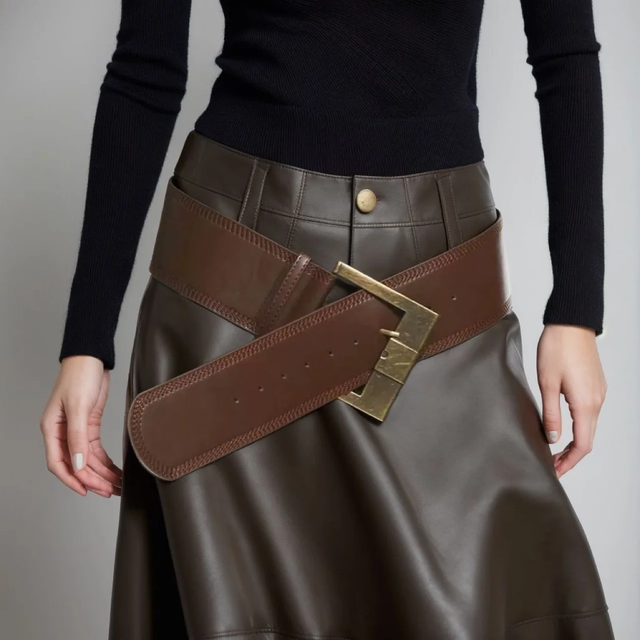 Vintage Maillard Style Wide Belt for Women, Waist Cinching & Slimming, Matching Dresses, Elegant Hot Girl Style Belt