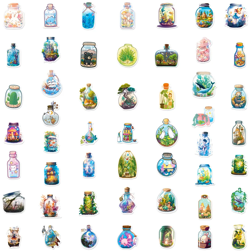 50Pcs Cute Small Animal in The Bottles World Waterproof DIY Graffiti Stickers for Helmet Hand Account Case Decals Toy