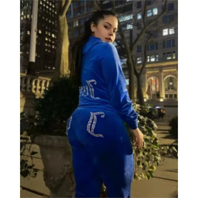 Thin Velvet 2024 Autumn Chic Tracksuit 2 Pieces Set Hoodie Suit Women Velour Sweatshirt and Pants Jogger Fitness Gym Outfit Y2K