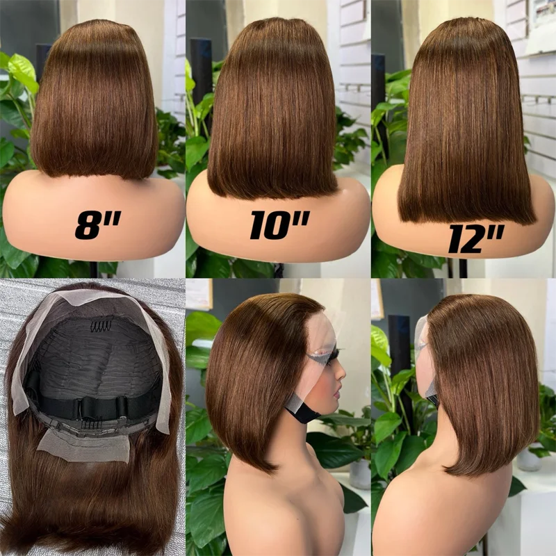 Perruque Bob Lace Wig naturelle brésilienne, cheveux vierges, ombré blond miel, 13x4, 8-14 pouces, pre-plucked, densité 180%