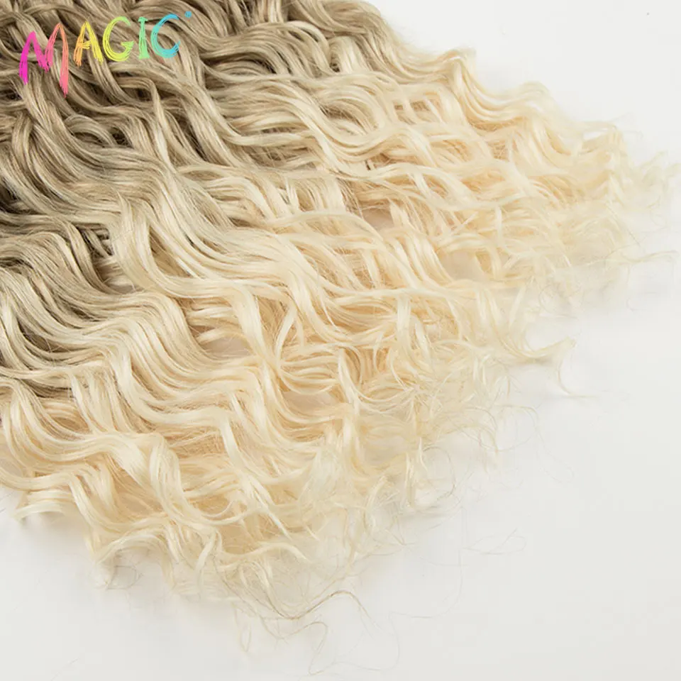 Extensiones de cabello para crochet de onda de agua mágica ombre de 20 pulgadas, 3 piezas en marrón y rubio para mujer 6