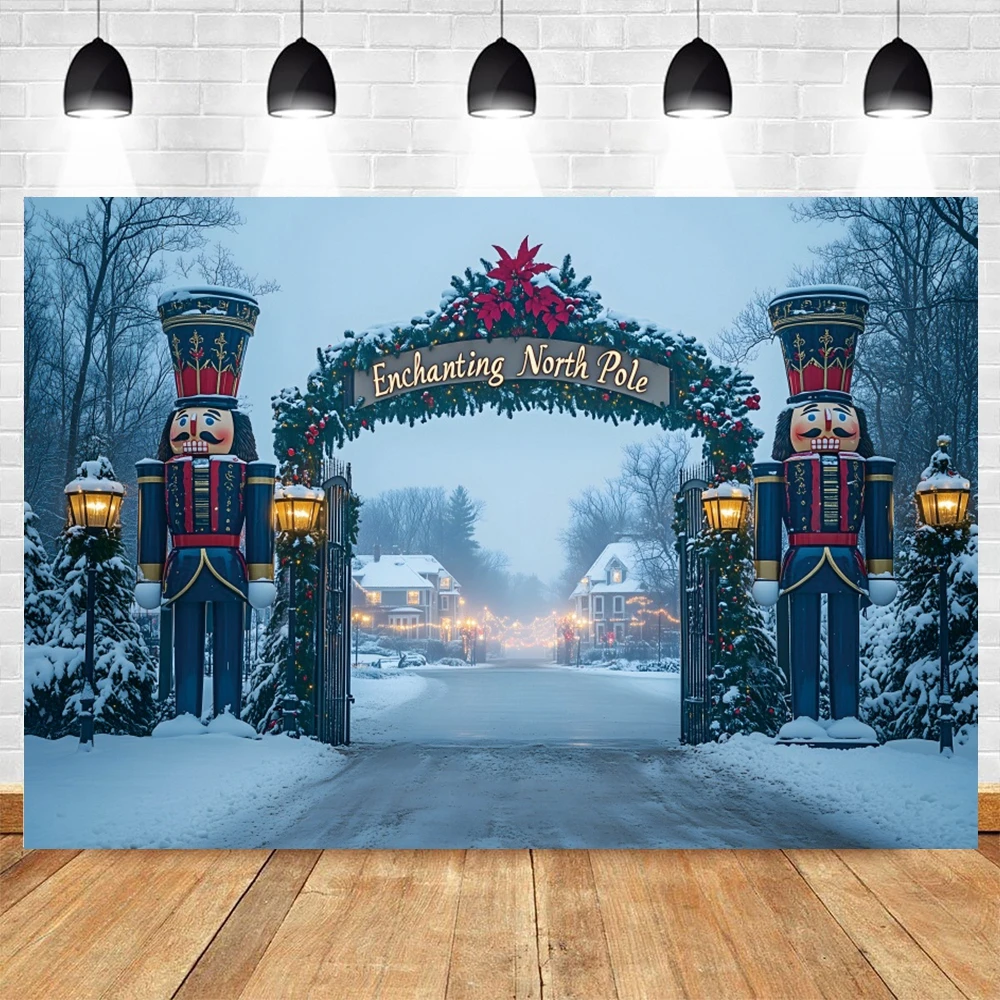 Fondo de Navidad de poste norte, árbol de Navidad, escena de nieve, accesorios de fondo de fotografía, decoraciones de fiesta de Nochebuena familiar, pancarta de Año Nuevo