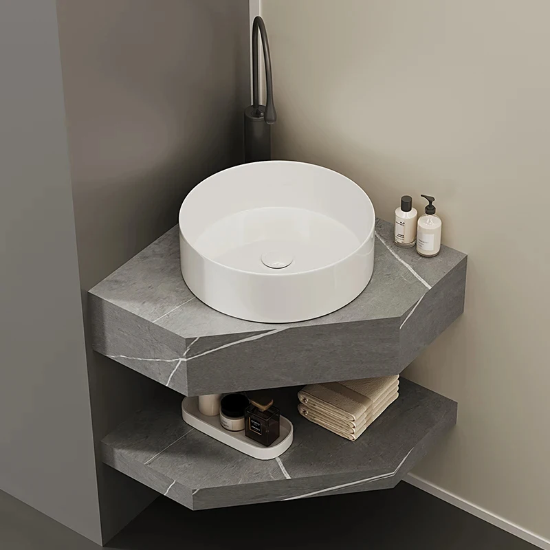 Triangular Wash Small Apartment Waterproof And-Proof Rock Sl Double-Layer Ceramic Basin Corner Tle