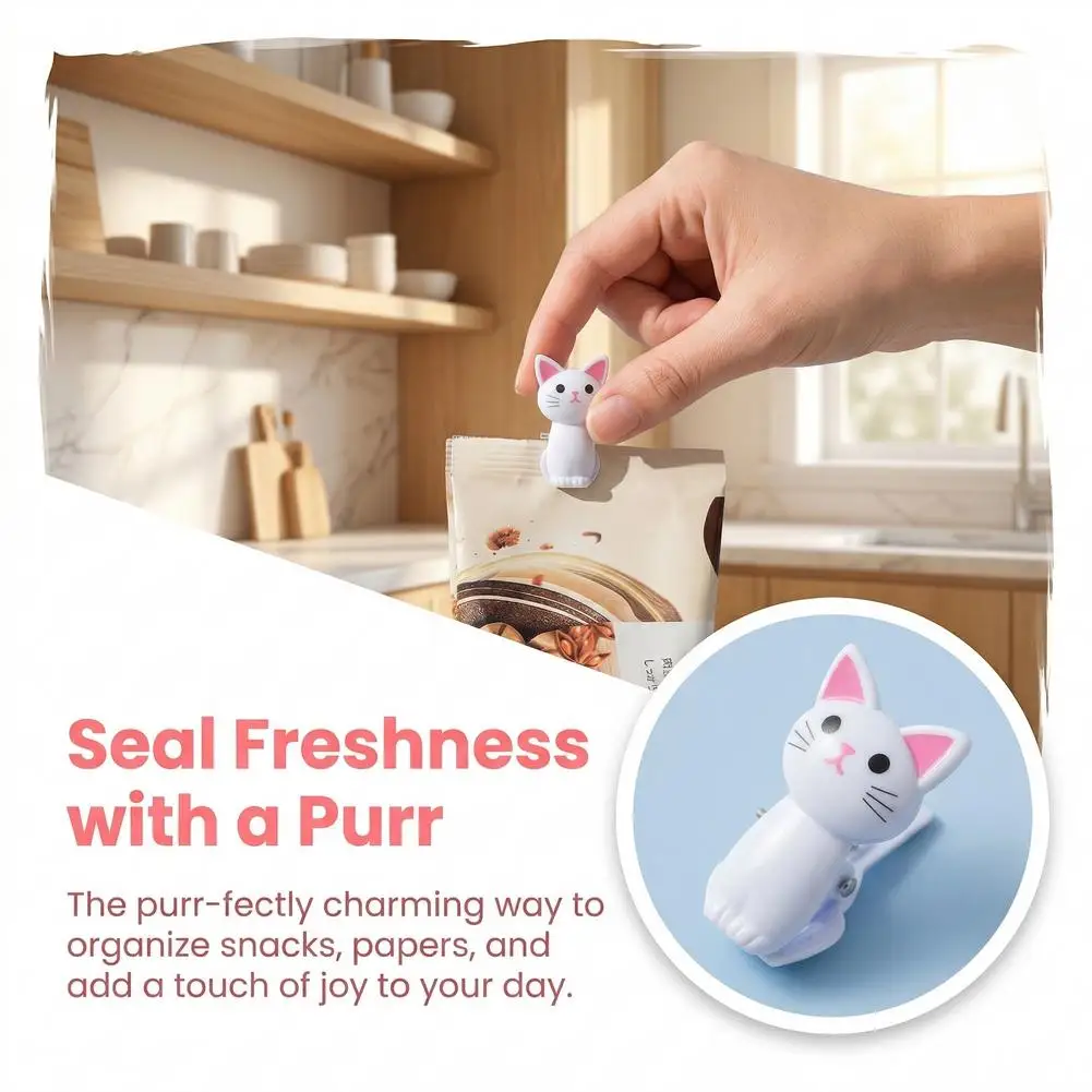 8Pcs Cat Shape Food Sealing Bag Clips Plastic Hanging Clothes Sock Clamps Office Desk Clip Photo Message Snack Storage Clamps