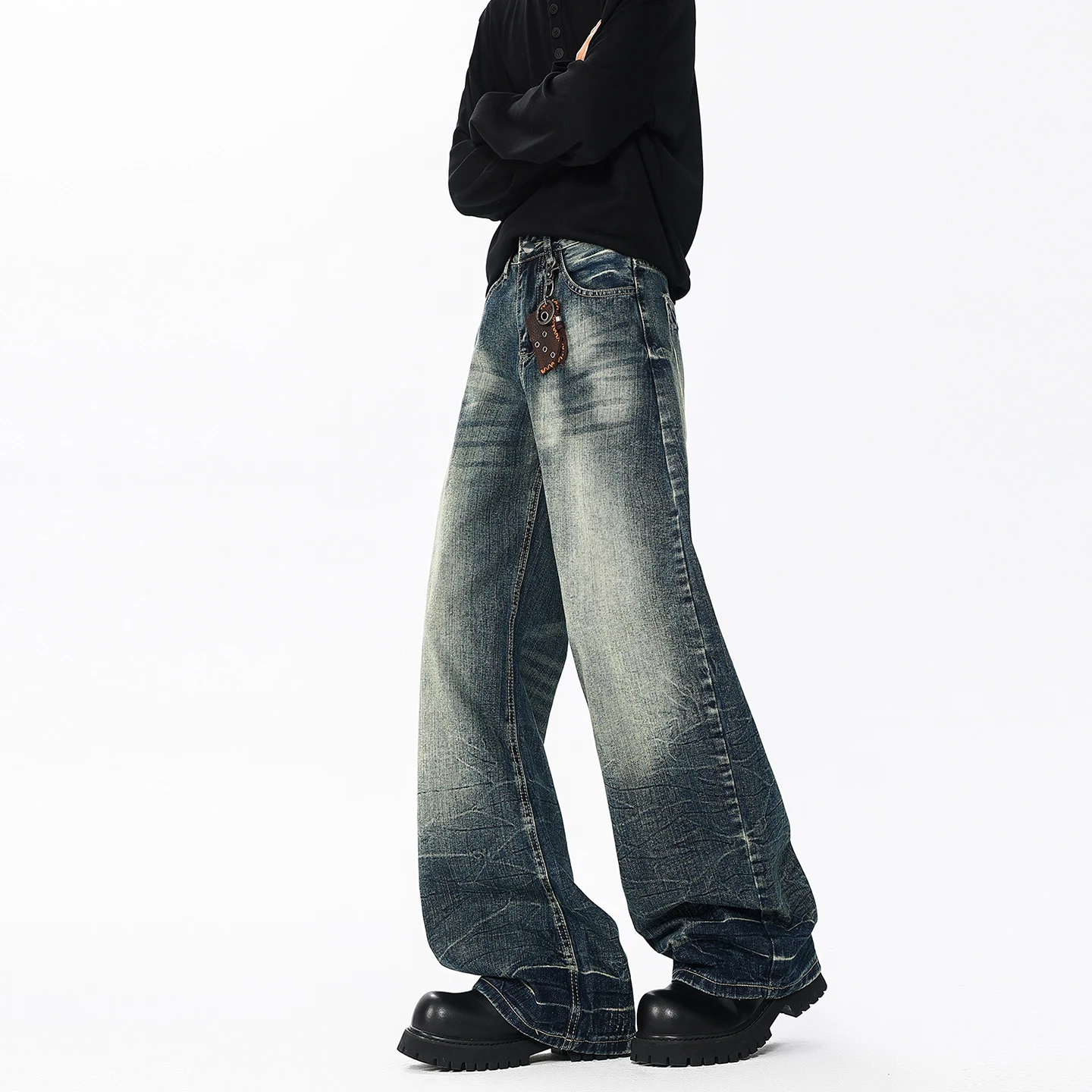 

Men's Fashion Jeans Breathable Cotton Lightning Stripe American Streetwear Casual Trousers Unisex Versatile Urban Utility Wear