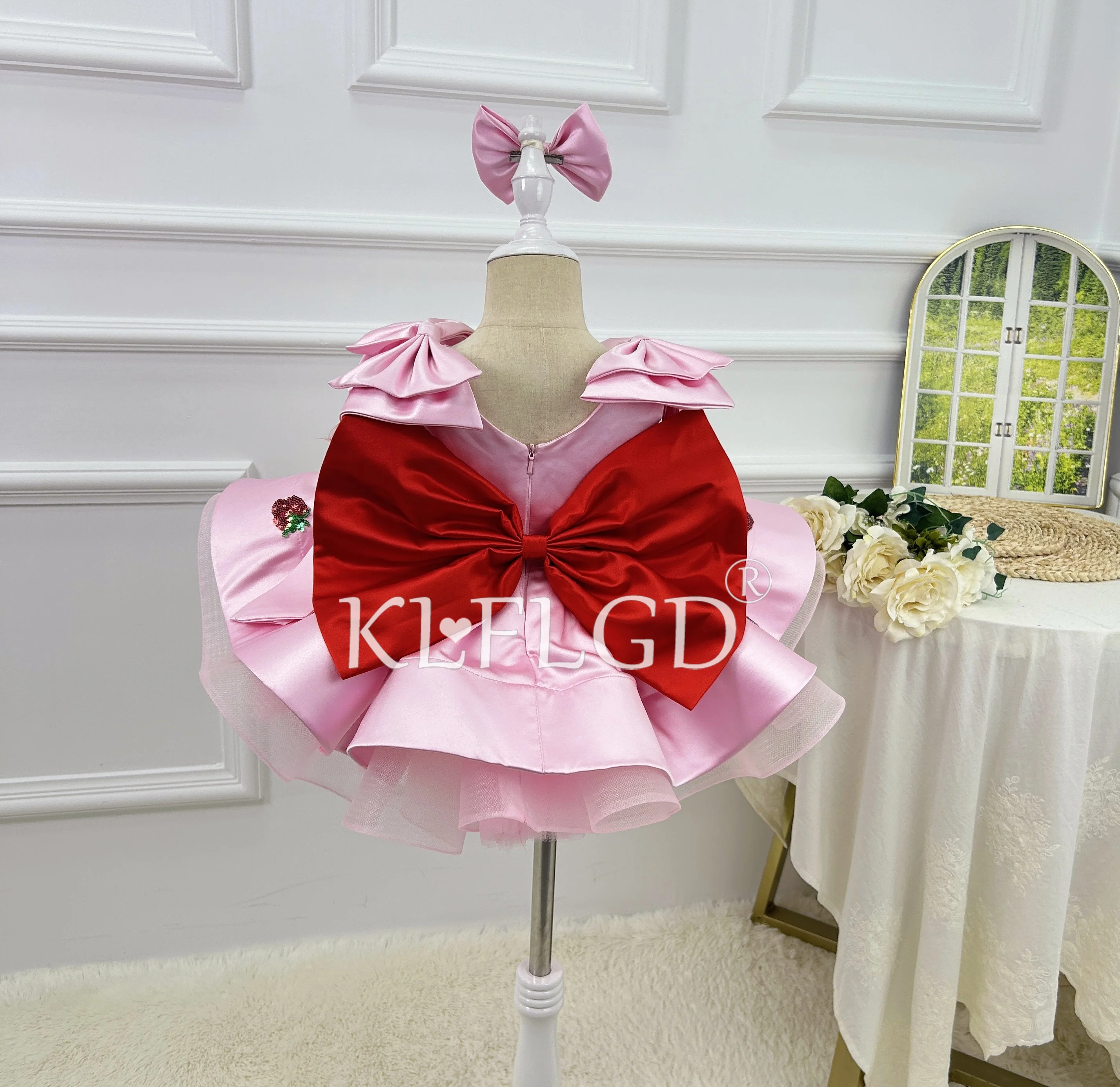 strapless open back dress Bow Straps Pink A-line Short Princess Dress – Ohmollydress main image 0
