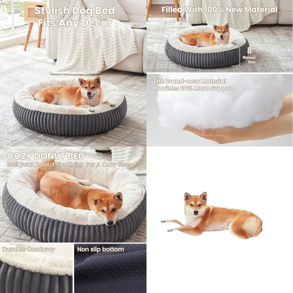 

Кровать для собак среднего и большого размера — 33 круглая кровать из искусственного меха со съемным моющимся чехлом, подходит для домашних животных до 50 фунтов, темно-серый