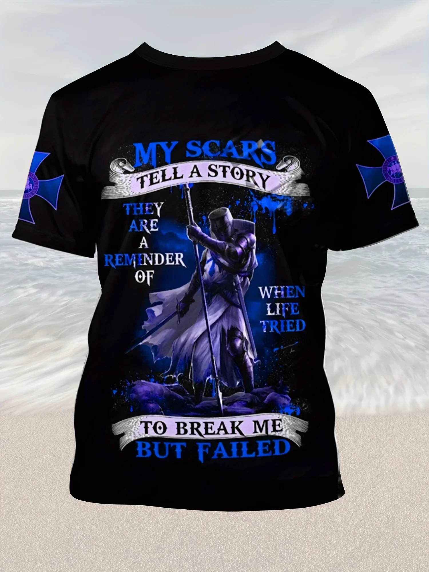 تي شيرت برسومات فارس العصور الوسطى للرجال - جريئة ندوبي تحكي قصة اقتباس تي شيرت - قميص أسود مع لهجات حمراء ملابس رجالية #2