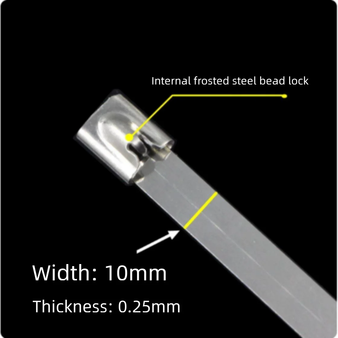 100/10Pcs 304 Stainless Steel Cable Ties 7.9mm Heavy Duty Self-Locking Cable Zip Tie Multi-Purpose Metal Exhaust Wrap