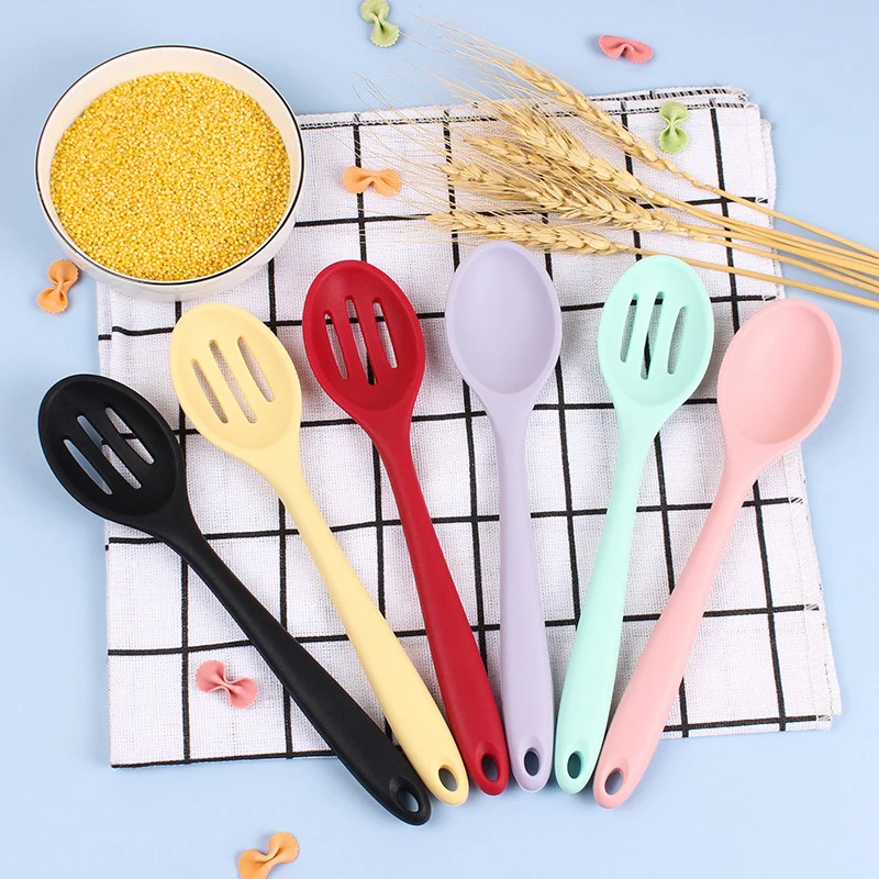 

Solid Color Silicone Spoon Heat Resistant Non-stick Rice Spoons Kitchen Utensil Slotted Spoon Cooking Kitchen Tool Tableware