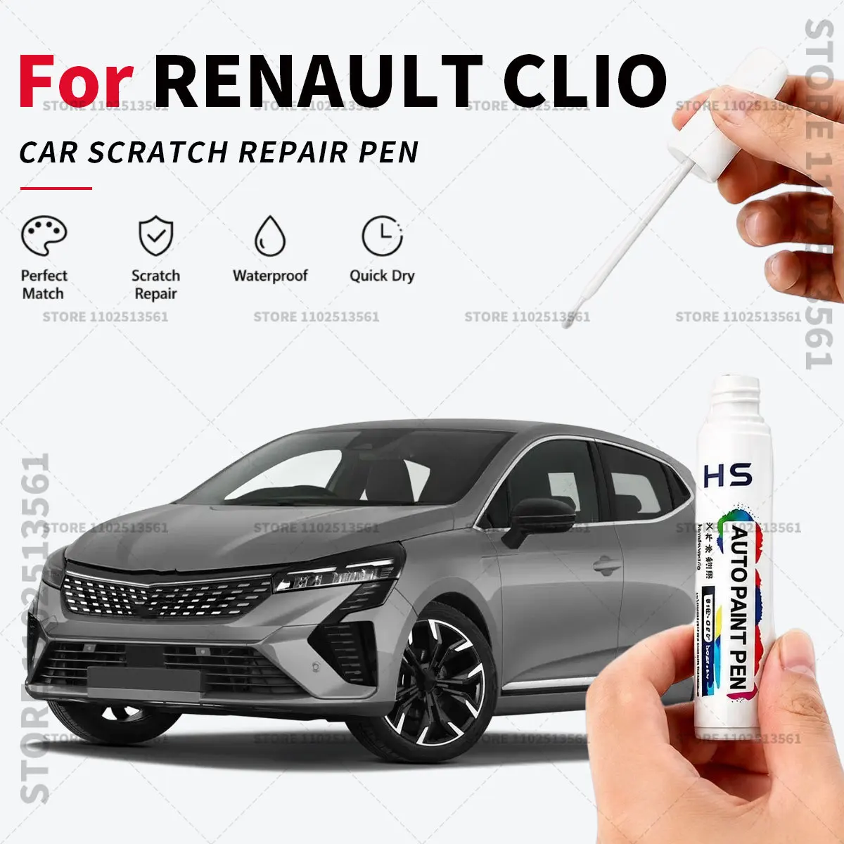 Stylo de retouche pour peinture RENAULT CLIO, réparation rapide des rayures et éclats de peinture, rouge flamme, blanc glacier, gris Rafale, bleu noir