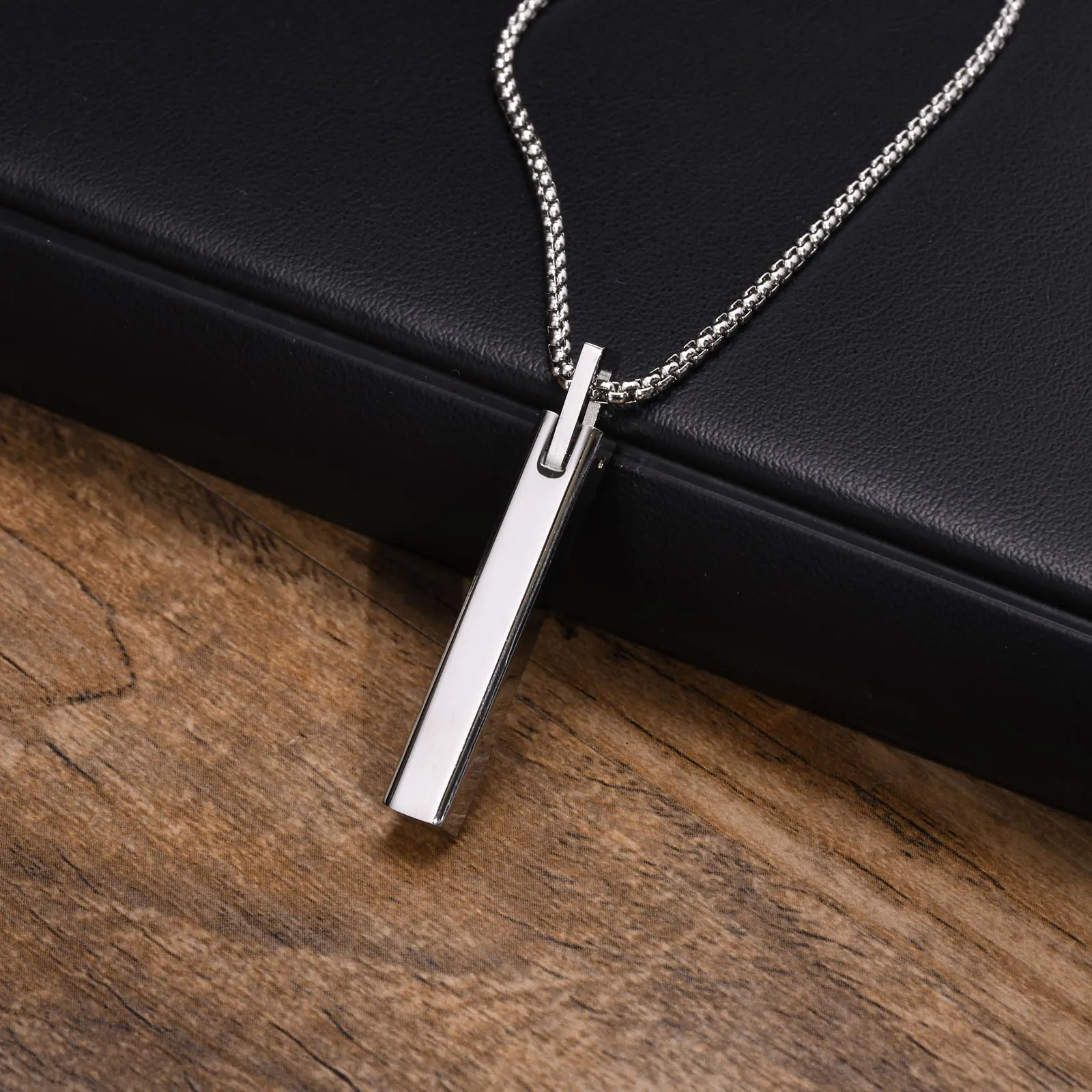 Vnox Men Necklaces, 3D Vertical Bar Pendant with Box Chain, Simple Classic Geometric Stainless Steel Male Collar Jewelry