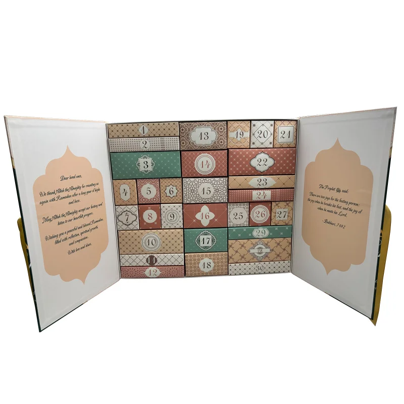 2025customized.Customized Ramadan 30 Days Advent Calendar Box Packaging Paper Magnet Box With Ribbon