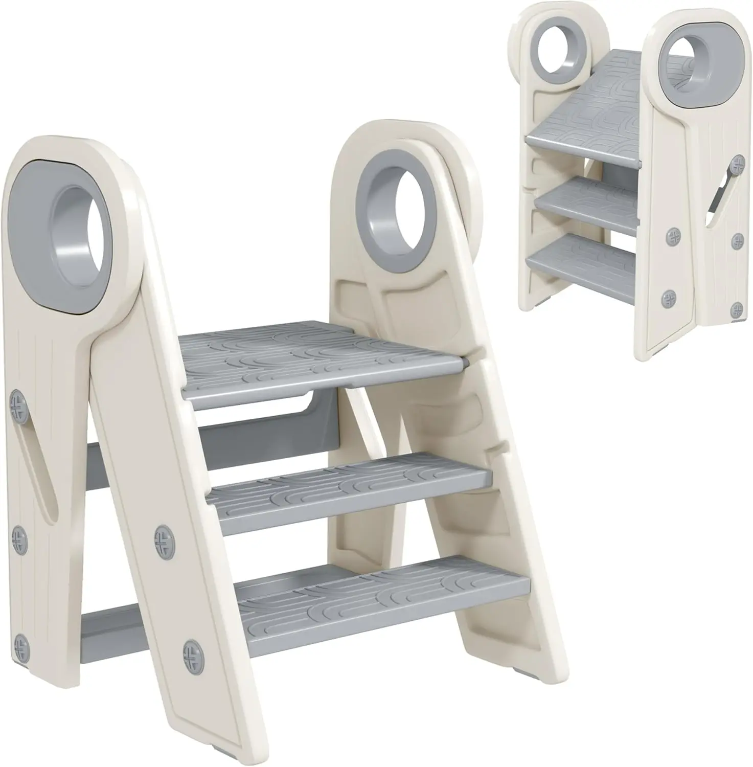 

Toddler Tower, Foldable Kitchen Stool Helper For Kids, Adjustable 3 Step Stool With Handles, Non-Slip, Toddler Helper Tower For