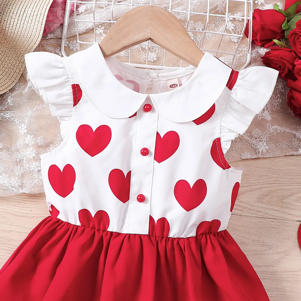 Kids Casual Dress for Girls Clothes Summer New Toddler Red Heart Print Sleeveless A-line Princess Dress Fashion Children 2-8Y