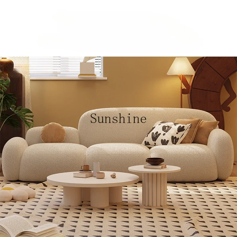 Retro cream style living room sofa small apartment simple modern tofu block straight row fabric sofa