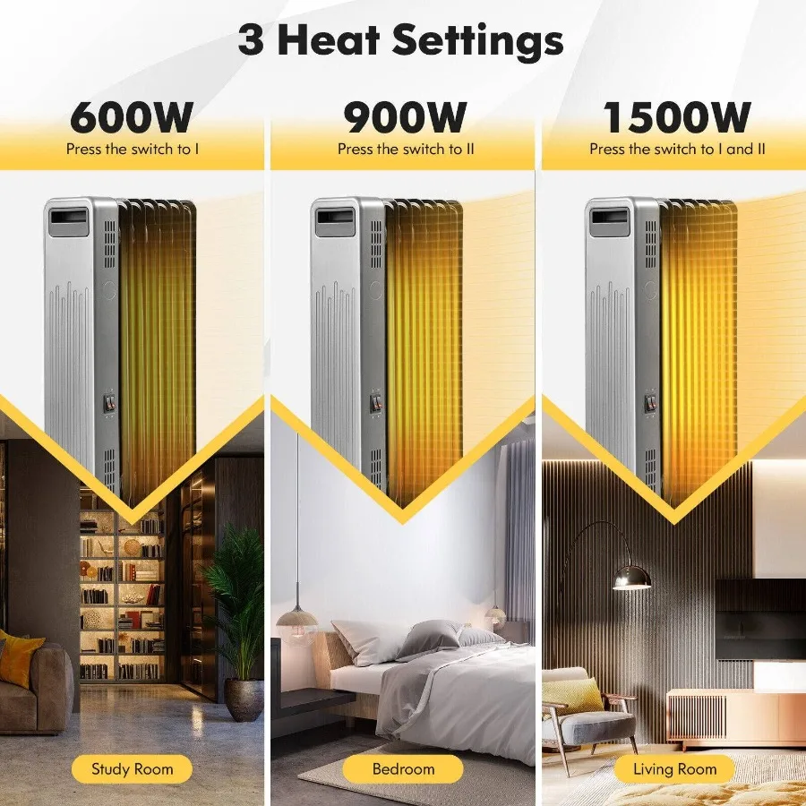 Calentador de radiador portátil lleno de aceite de 1500 W para el hogar y la oficina