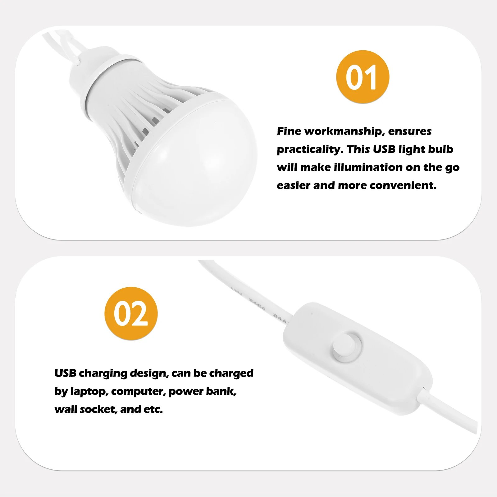

2pcs USB Light Bulb Rechargeable Camping Lantern Portable LED Night Market Bedroom Tent Spotlight Flashlight Hanging