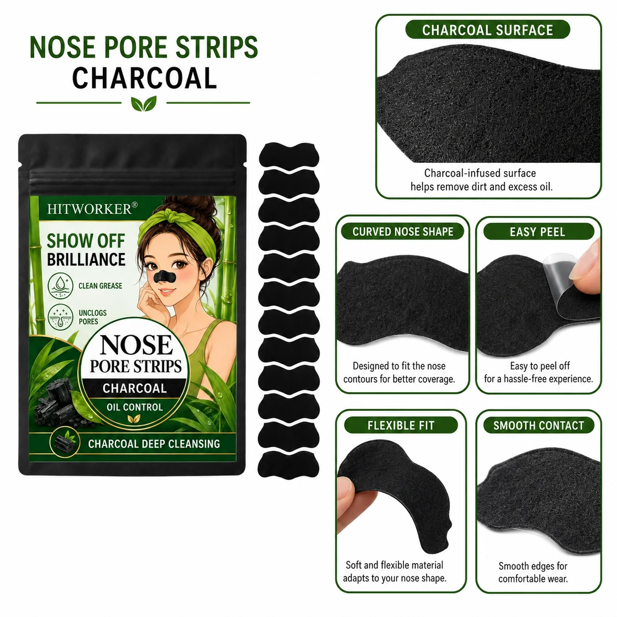 24pcs Charcoal Nose Pore Strips Blackhead Remover for Oil Control Deep Cleansing Pore Cleaner Skin Care view 5