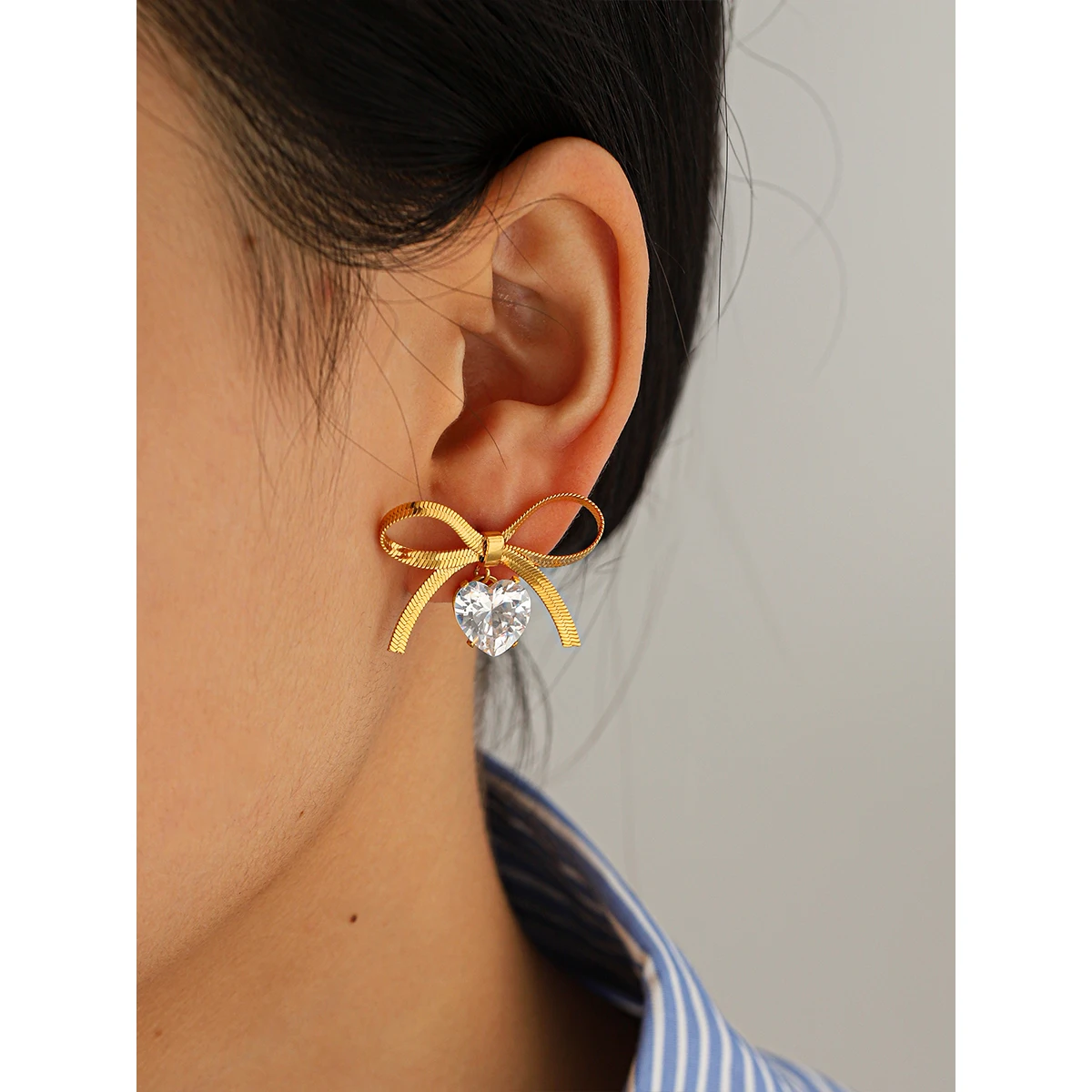 

Multiple Styles Stud Earrings Set For Women's 18K Gold Plated Copper Heart Bow Butterfly Star CZ Inlaid Ins Style Cute Jewelry
