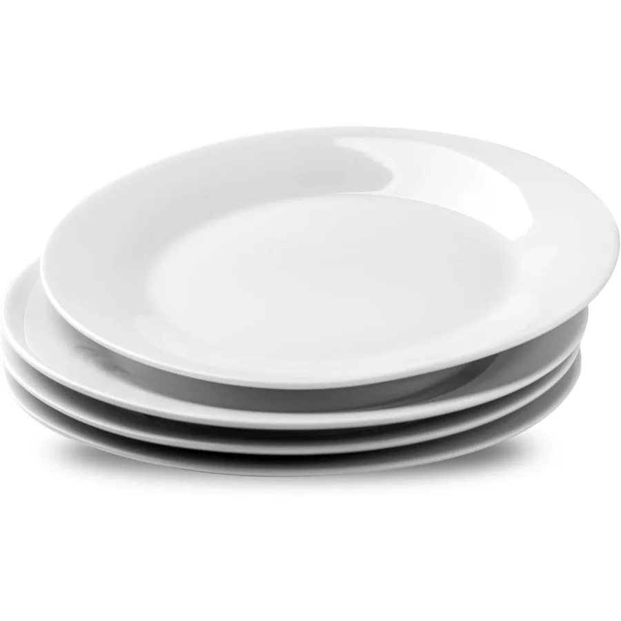 

Набор из 4 салатных тарелок, 8-дюймовая керамическая легкая круглая тарелка, десертная тарелка с гладкой глазурью, белый современный набор посуды для K