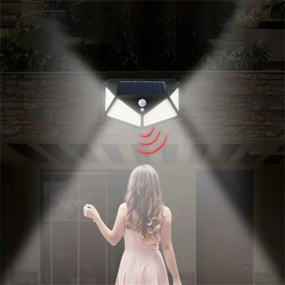 1/2/4PCS 100 LED Solar Wall Lamp 4 Sides Luminous with Motion Sensor Outdoor Garden Courtyard 3 Modes Waterproof Wall Lights