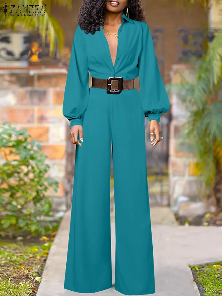 

Vintage Long Jumpsuit Fashion ZANZEA Women Long Lantern Sleeve Playsuit 2024 Holiday Wide Leg Pant Overalls Sexy V-neck Rompers