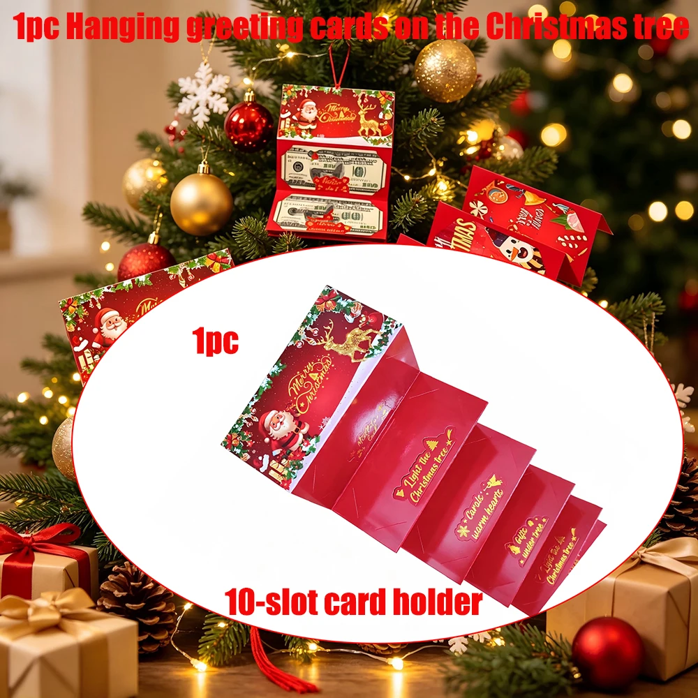 1 Red Christmas 10-Compartment Red Envelope, Can Be Used for Hanging Decorations on the Christmas Tree, Christmas Greeting Card Hanging Decoration, Christmas Holiday Decoration - Christmas Gift. Suitable for Thanksgiving, Christmas, Halloween, New Year, and Other Holidays