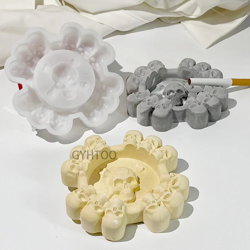 

Skull Ashtray Silicone Mold Creative Concrete Cement Ashtray Decoration Mould 3D desktop Ashtray Epoxy Resin tray Mold
