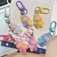 Adorable Gradient Resin Keychain Cartoon Q Plush Bag Charm Student Backpack Accessories Best Friend Small Gift