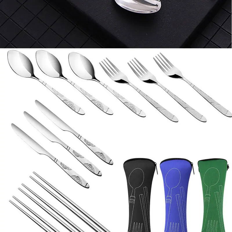 3-teiliges/4-teiliges/7-teiliges Picknick-Besteckset, Reise-Besteckset mit Etui, Tragbare Tasche für Abendessen, Haushalt, Reisen, Camping, Löffel – Detail 3
