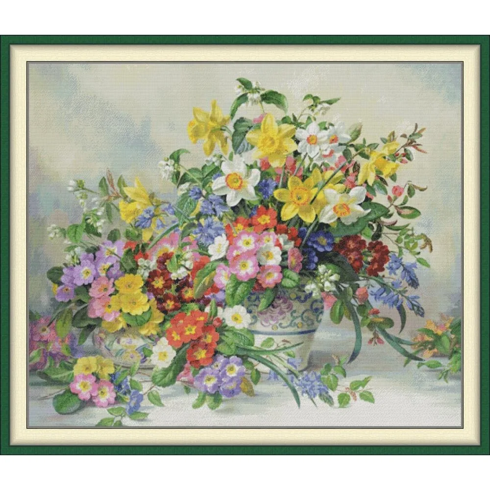 

Joy Sunday New Pre-printed Cross Stitch Kit Easy Pattern Aida Stamped Fabric Embroidery Set-Flowers in Spring