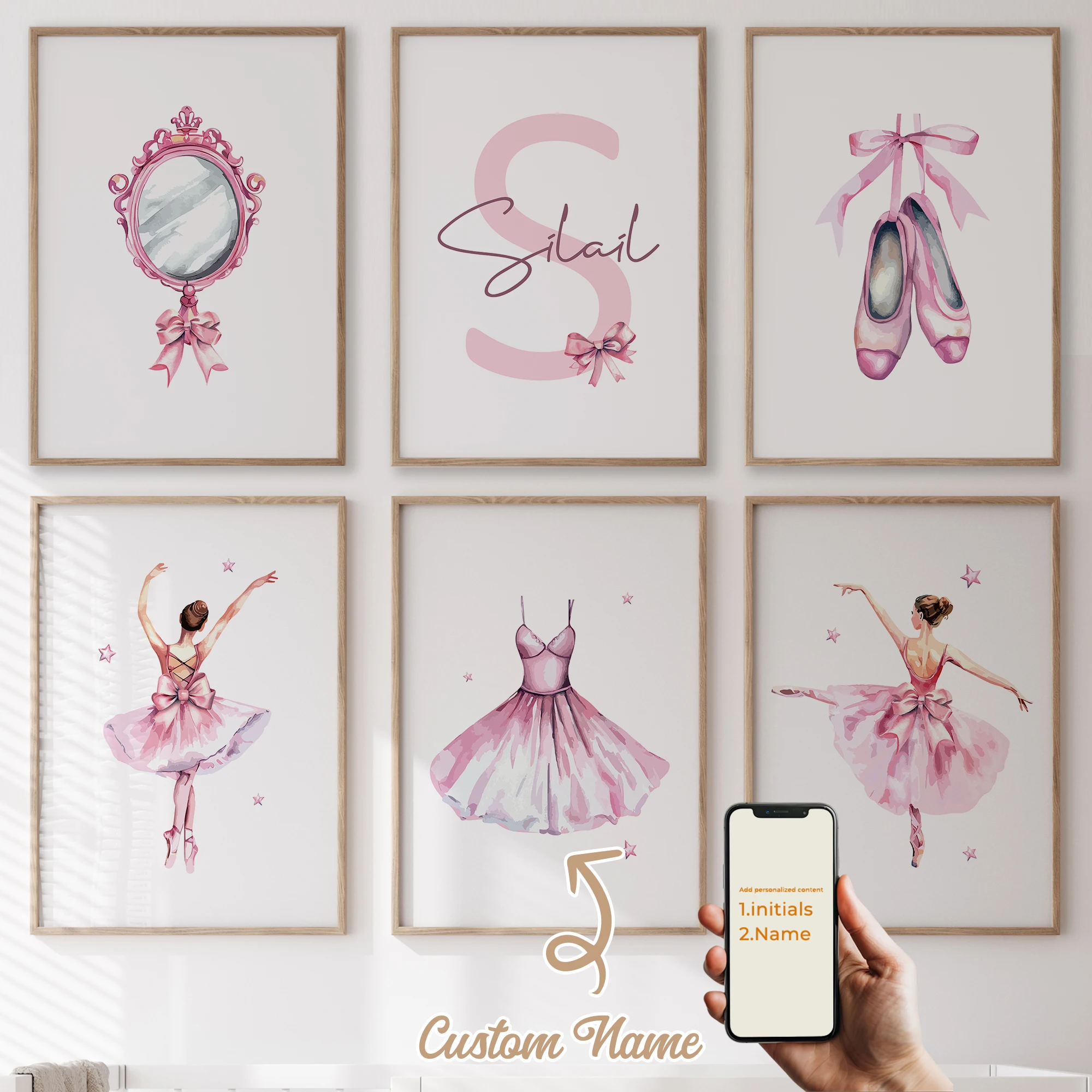 6 stücke Personalisierte Benutzerdefinierte Name Cartoon Kind Ballett Mädchen Wand Kunstdruck Bild Leinwand Poster Malerei Für Wohnzimmer Wohnkultur