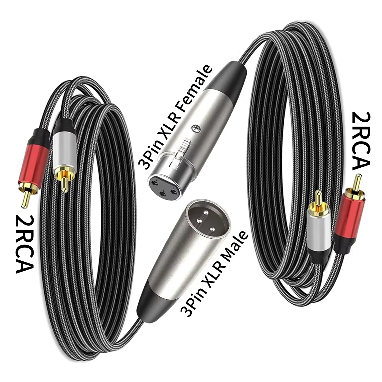 3Pin XLR Female/Male To Dual RCA Male Y Splitter Insert 2RCA To XLR Stereo Audio Interconnect Cable for Speaker Microphone Mixer