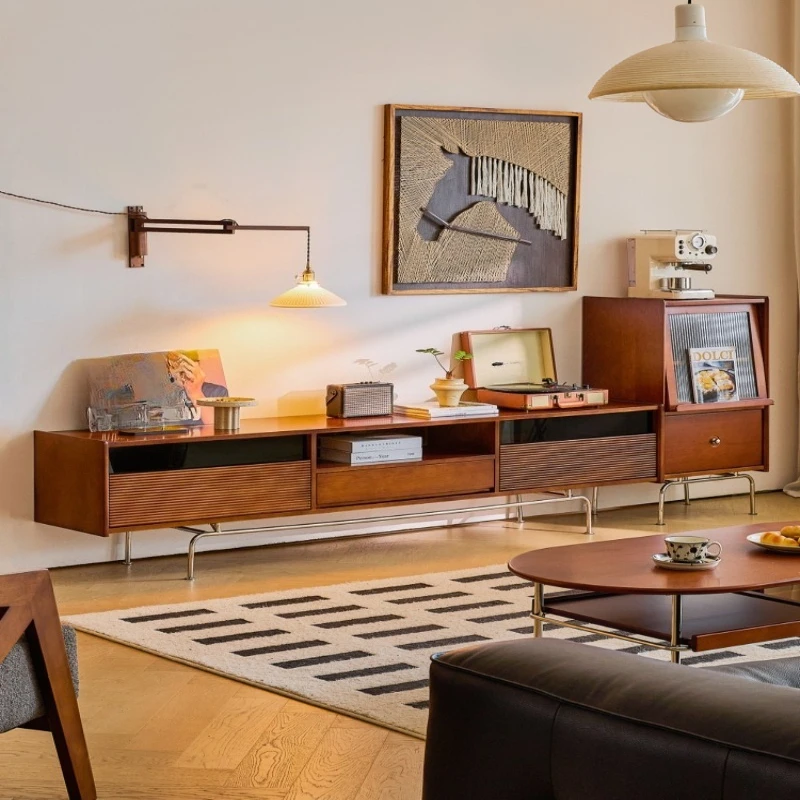 

Medieval solid wood TV cabinet, retro wall cabinet combination small apartment living room cherry wood furniture TV cabinet