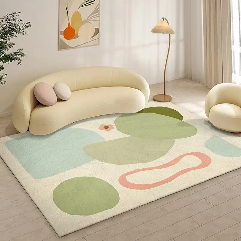VIKAMA Morandi Abstract Area Rug Flannel Living Room Carpet Non Slip Pebble Circle Pattern Bedroom Dining Room Floor Mat Decor
