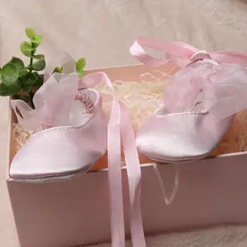 プリンセス-クレードルシューズ,サテンベルト付き滑り止めソフトソール,ソリッド,ピンク,洗礼,赤ちゃん,女の子用