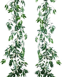 2 Pack Artificial Hanging Leaves Vines, Artiflr 5.7 Ft Fake Willow Leaves Twigs Silk Plant Leaves Garland String