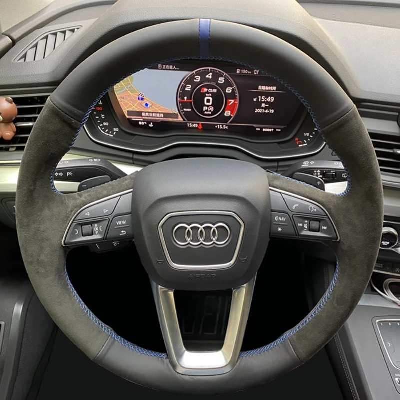 Car Steering Wheel Cover Suede Leather For Audi A4 Allroad Q3 2019 Q5 2018-2019 Q7 2017-2019 Q8 SQ5 Steering-Wheel Cover Wrap