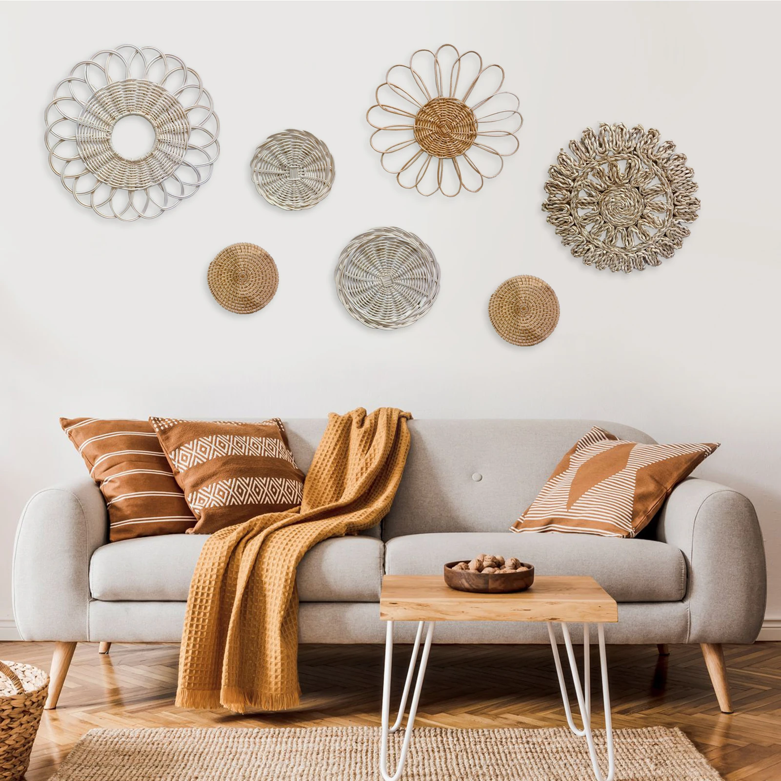 7Pcs Boho Rattan Wall Decor Se - Woven Basket Set recension och pris