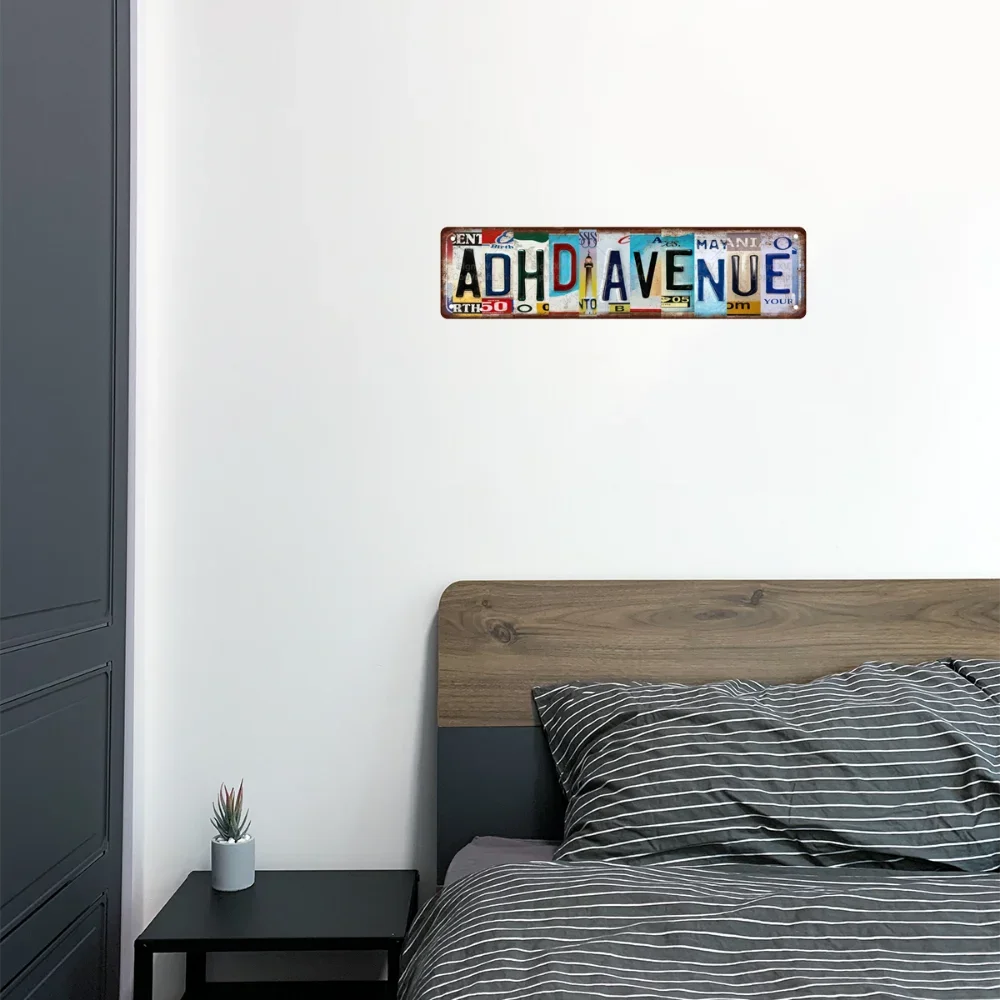 One Piece ADHD Avenue Novelty Can Sign - Humorous Non Raised Metal Street Sign for Home, Room, Wall, Bathroom, Bar, Cafe, Garage