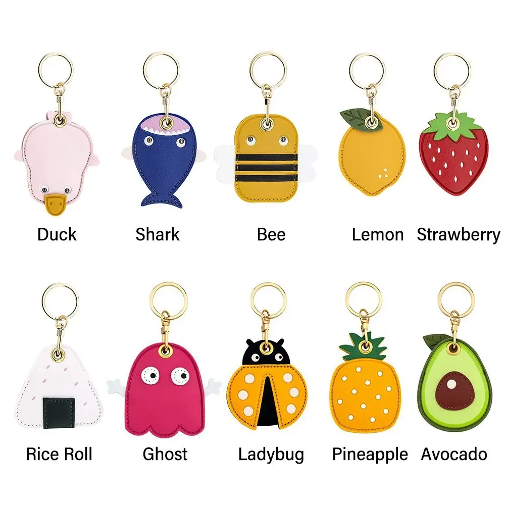 Useful Leather For Airtag Protective Sleeve Access Control Card Cover With Keychain Cartoon Fruit Badge Card Holders