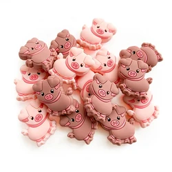 10pcs New Silicone Pig Beads Food Grade Baby Cartoon Animal Teething Molar Beads Chew Toys DIY Pacifier Chain Jewelry Accessorie