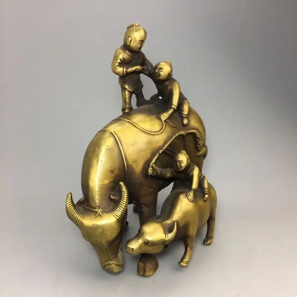 Copper Lucky child herding cattle Statue cattle ox Statue Office Home Decor Gift for Desk Ornament